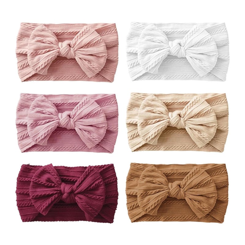 Fecawd 6PCS Baby Headbands, Girls Headbands with Bows, Soft Stretchy Nylon Hair Bands Hair Accessories for Newborn Infant Toddler - Image 1